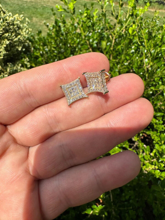 Italiano Silver, Inc. 1.17ct VVS Real Diamond Men's Solid 14k Yellow Gold Iced Hip Hop Kite Earrings