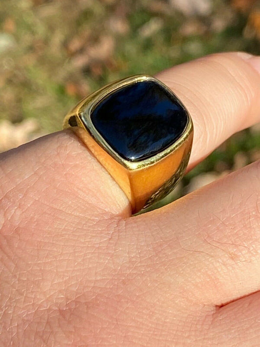 Italiano Silver, Inc 14k Gold Over Real Solid 925 Sterling Silver Black Onyx Stone Mens Signet Ring