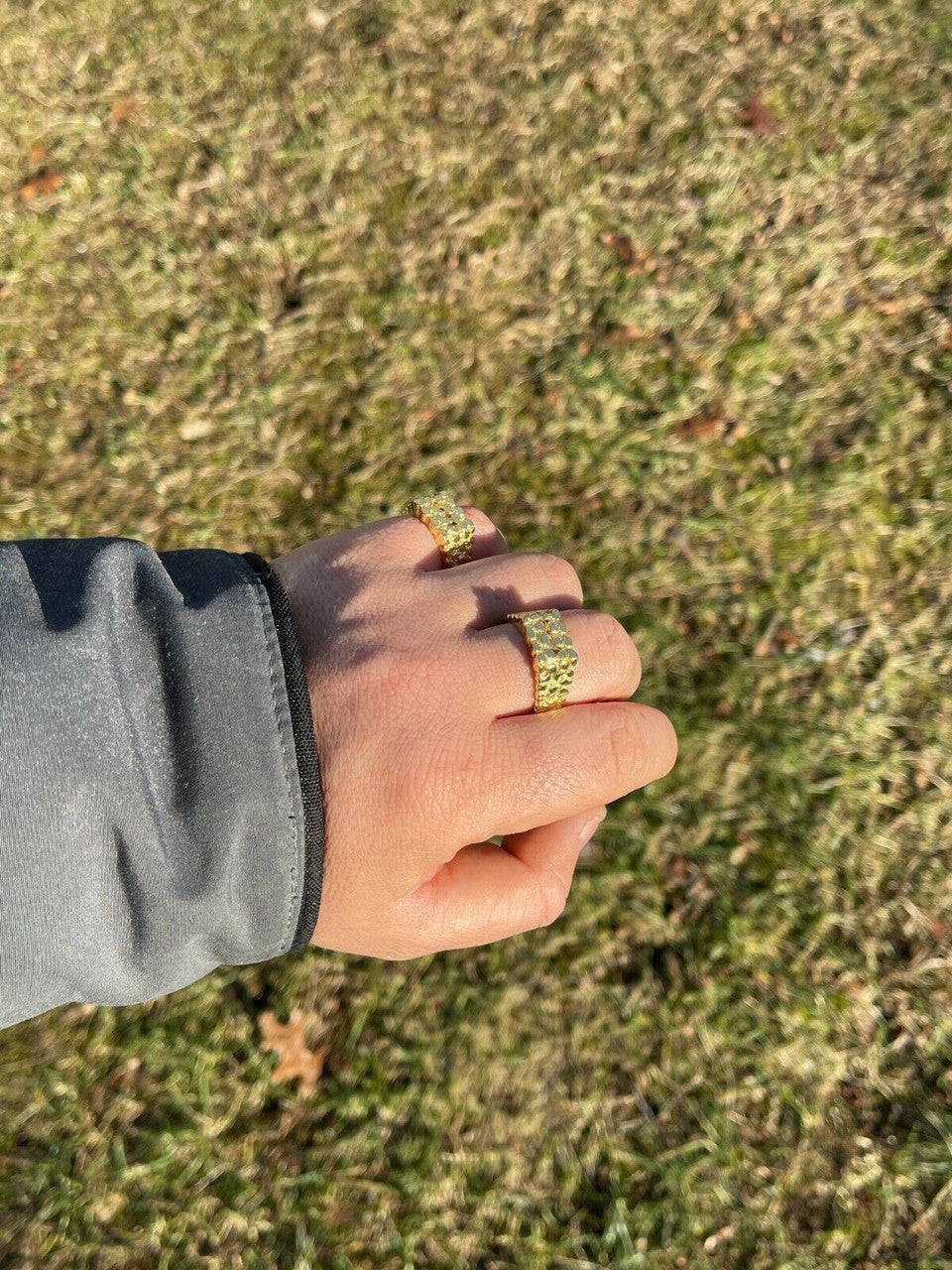 Italiano Silver, Inc 14k Gold Over REAL Solid 925 Sterling Silver Nugget Ring Iced Baguette Diamonds