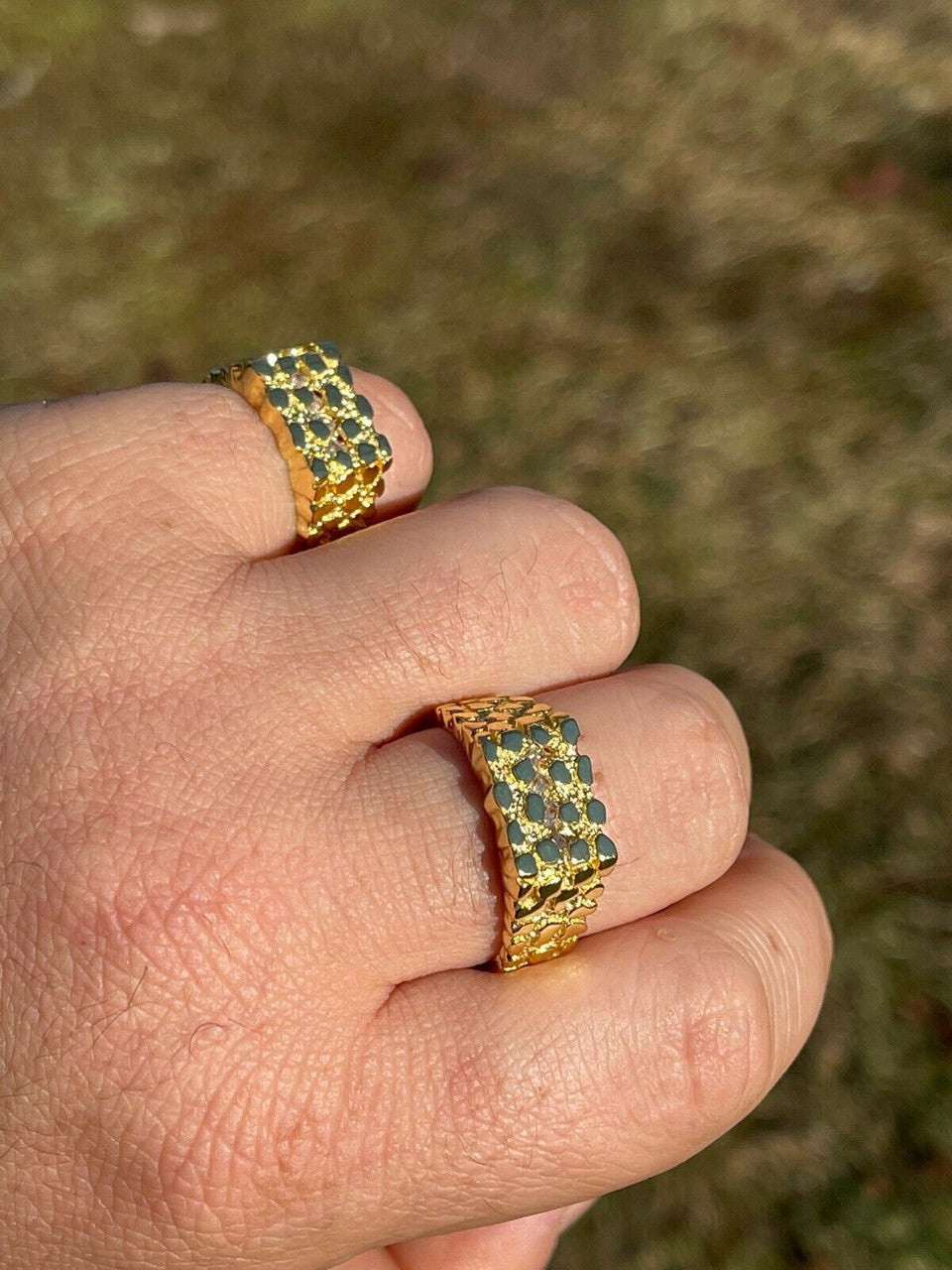 Italiano Silver, Inc 14k Gold Over REAL Solid 925 Sterling Silver Nugget Ring Iced Baguette Diamonds