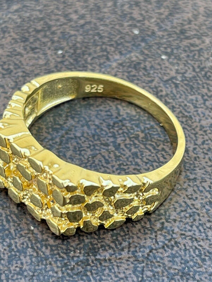 Italiano Silver, Inc 14k Gold Over REAL Solid 925 Sterling Silver Nugget Ring Iced Baguette Diamonds