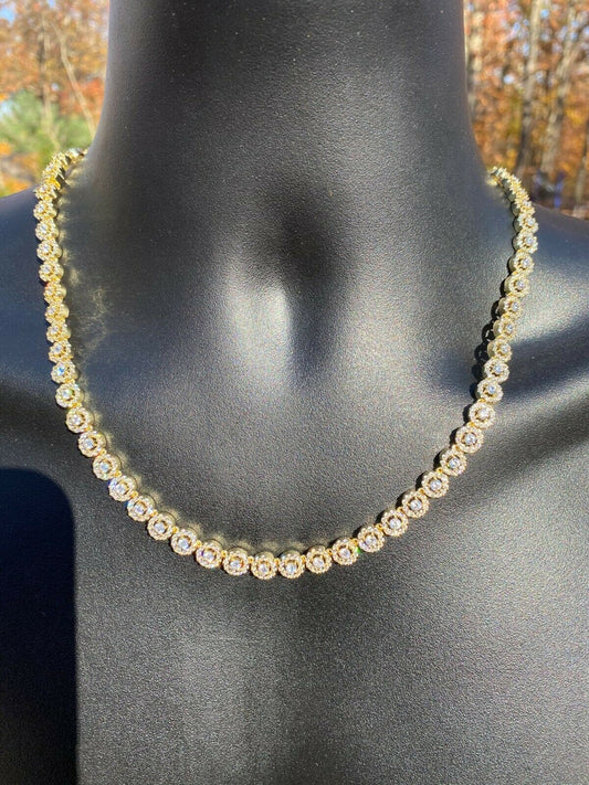 Italiano Silver, Inc 14k Gold Over Solid 925 Silver Tennis Chain Real Iced Flooded Out Diamond Choker