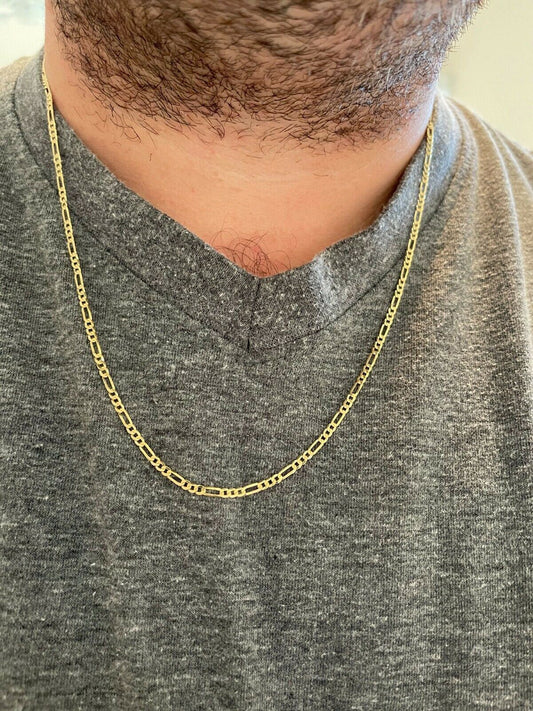 Italiano Silver, Inc 14k Gold Over Solid 925 Sterling Silver Figaro Chain Necklace Mens Ladies 2.5mm