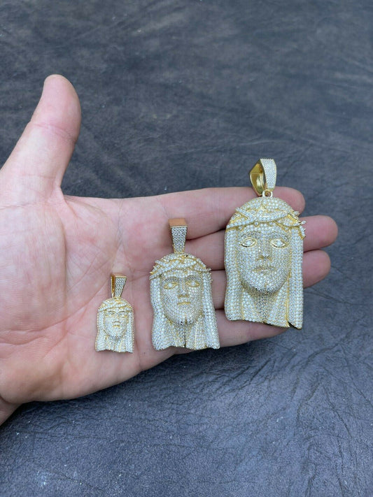 Italiano Silver, Inc 14k Gold Vermeil Fully Iced MOISSANITE Jesus Piece Pendant Pass Diamond Tester