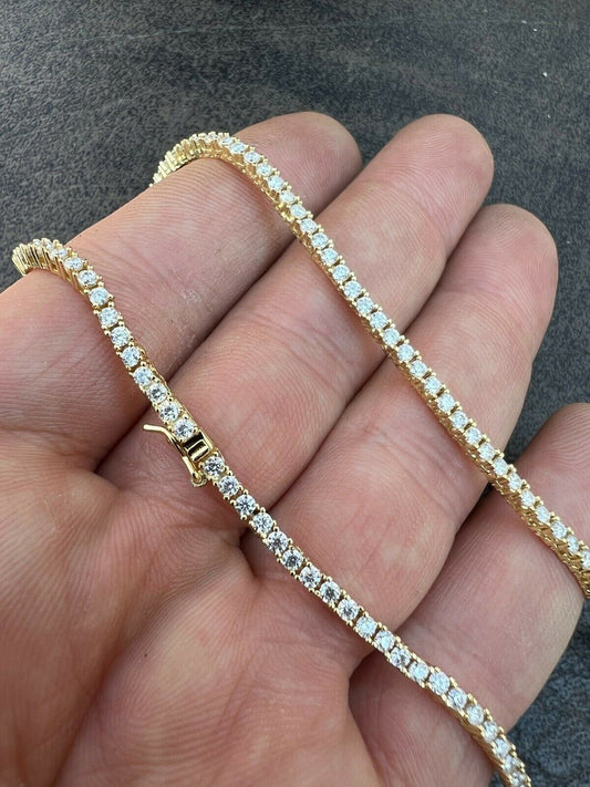 Italiano Silver, Inc 2mm MOISSANITE 14k Gold Vermeil Silver Tennis Chain Necklace Pass Diamond Test