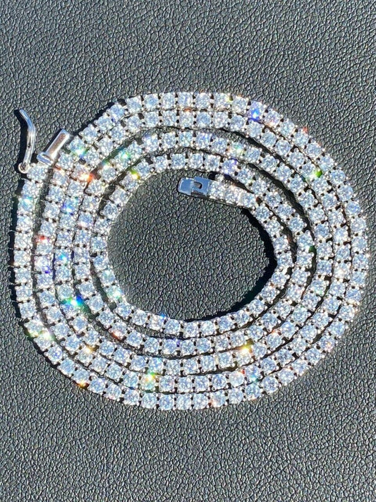 Italiano Silver, Inc 2mm MOISSANITE Tennis Necklace Passes Diamond Tester