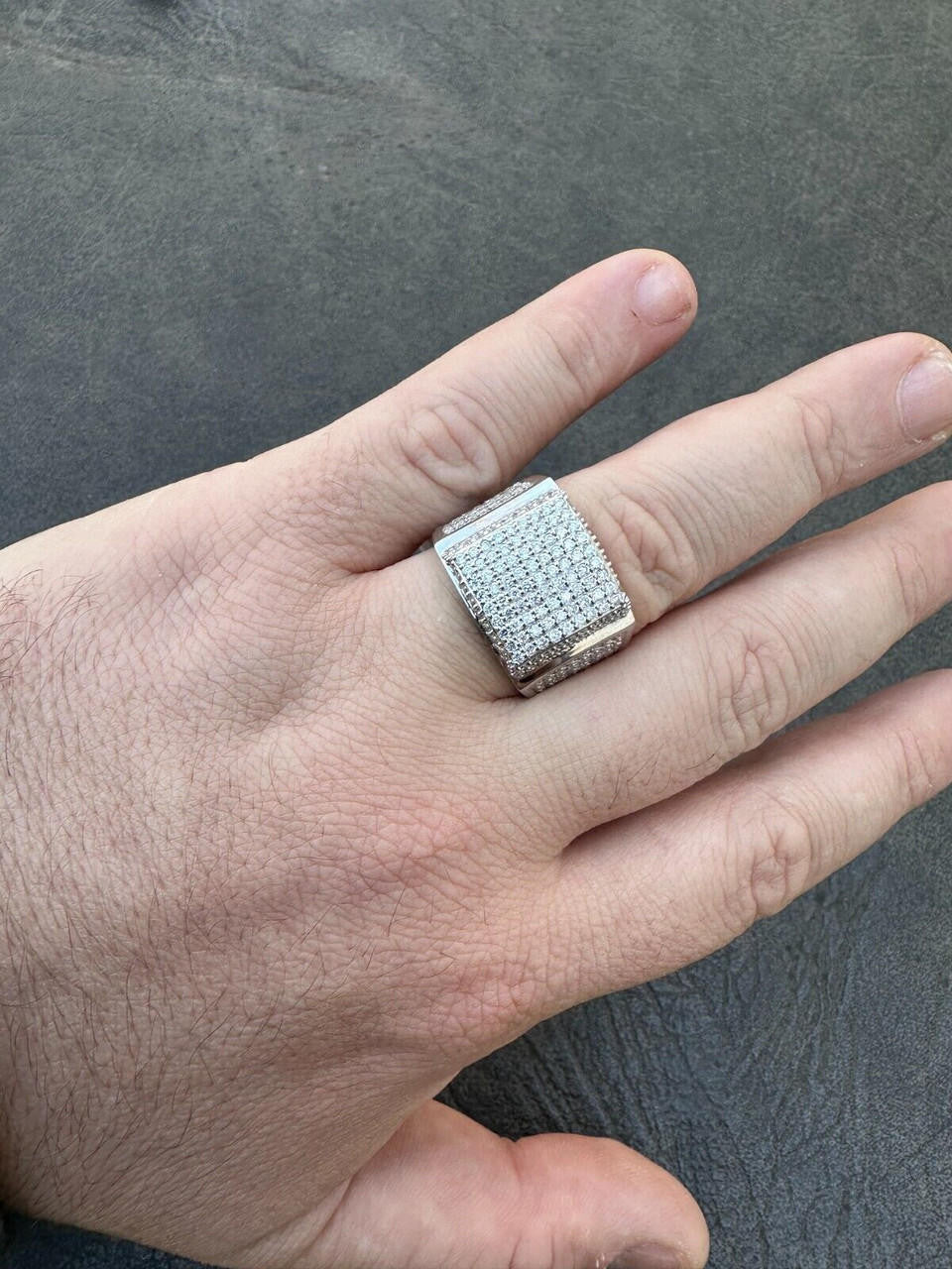 Italiano Silver, Inc. 4.47ct Real Diamond Hip Hop Natural 925 Sterling Silver Iced Square Mens Ring