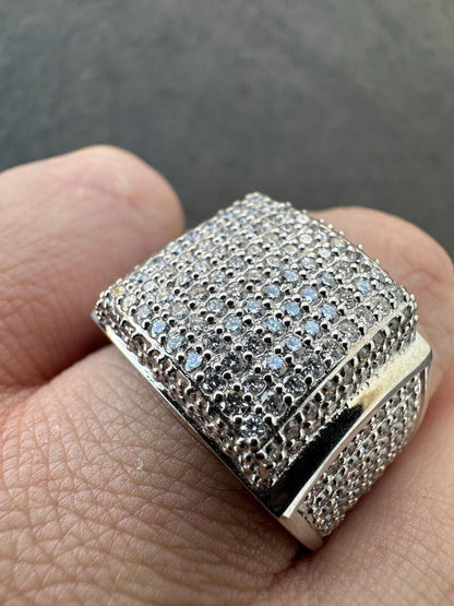 Italiano Silver, Inc. 4.47ct Real Diamond Hip Hop Natural 925 Sterling Silver Iced Square Mens Ring