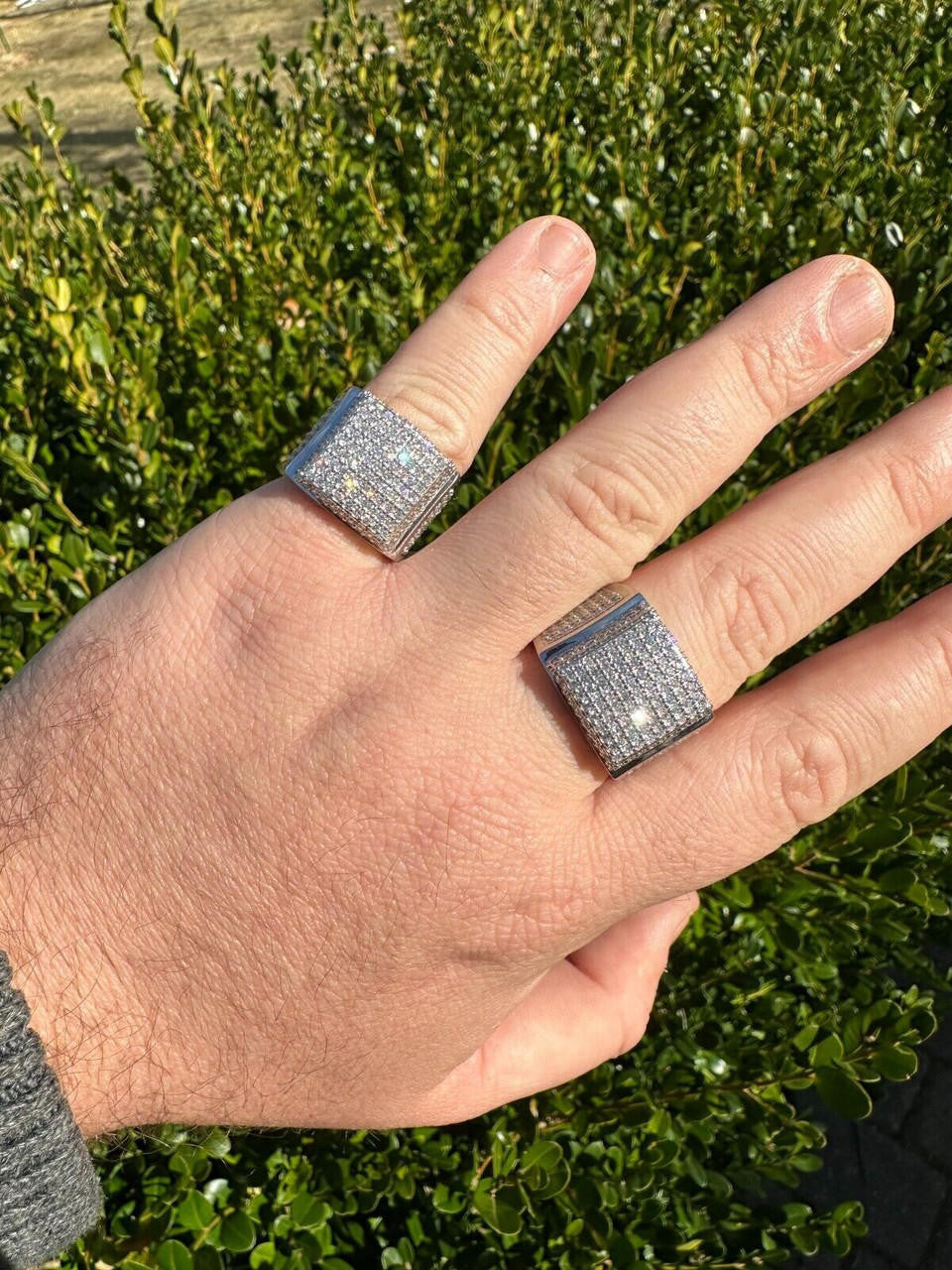 Italiano Silver, Inc. 4.47ct Real Diamond Hip Hop Natural 925 Sterling Silver Iced Square Mens Ring