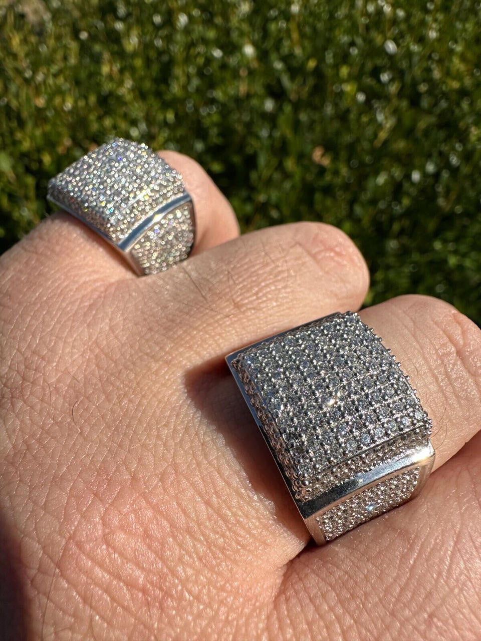 Italiano Silver, Inc. 4.47ct Real Diamond Hip Hop Natural 925 Sterling Silver Iced Square Mens Ring