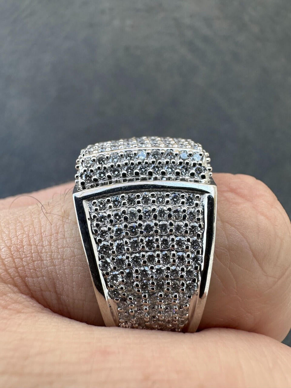 Italiano Silver, Inc. 4.47ct Real Diamond Hip Hop Natural 925 Sterling Silver Iced Square Mens Ring