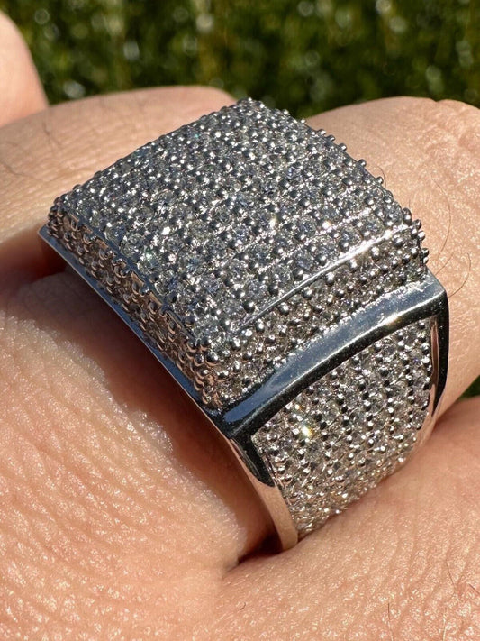 Italiano Silver, Inc. 4.49ct Real Diamond Hip Hop Solid 14k White Gold Iced Square Micropave Ring 14g