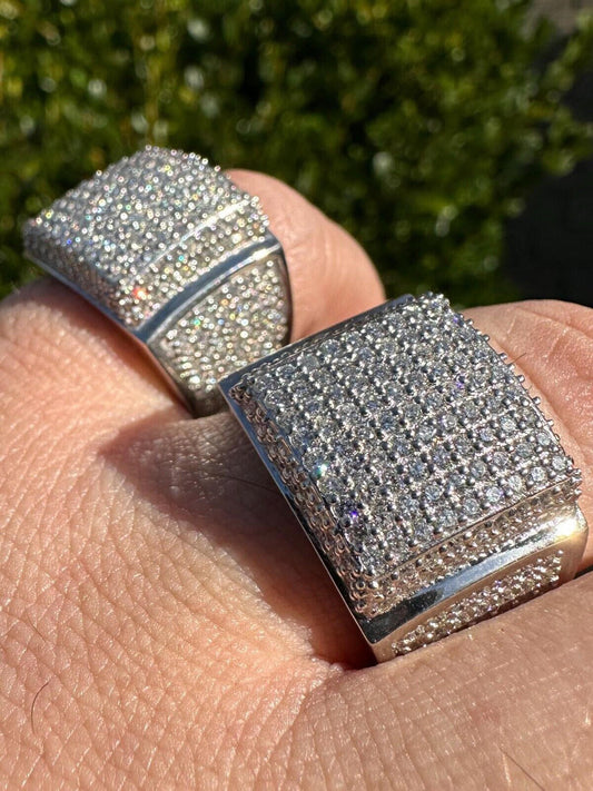 Italiano Silver, Inc. 4.49ct Real Diamond Hip Hop Solid 14k White Gold Iced Square Micropave Ring 14g