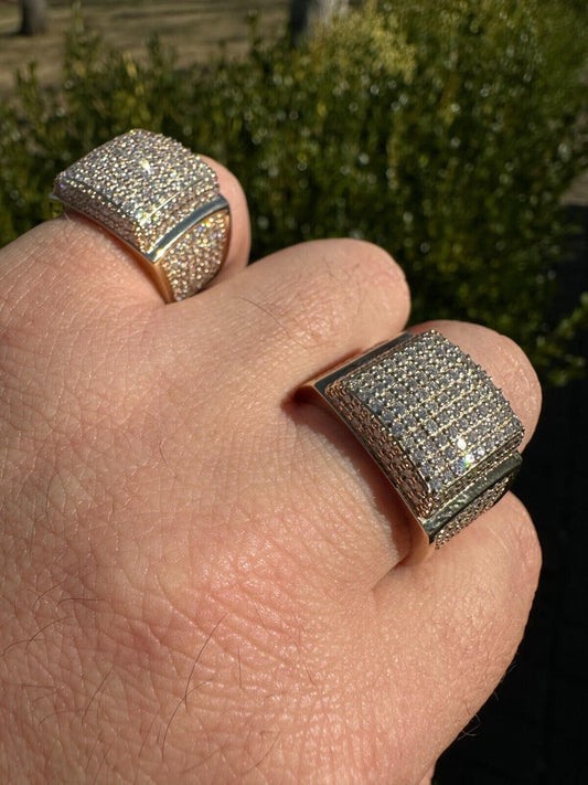 Italiano Silver, Inc. 4.49ct Real Diamond Hip Hop Solid 14k Yellow Gold Iced Square Micropave Ring 14g