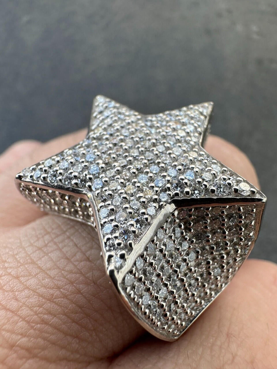 Italiano Silver, Inc. 4.99ct Real Diamond Hip Hop Real Natural 925 Silver Iced Star Ring Size 6-13