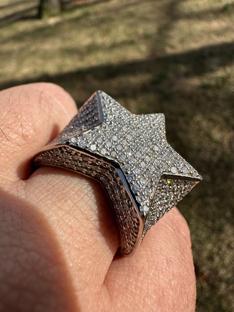 Italiano Silver, Inc. 4.99ct Real Diamond Hip Hop Real Natural 925 Silver Iced Star Ring Size 6-13