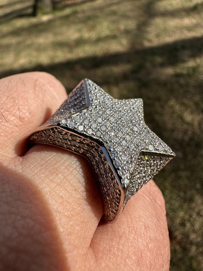 Italiano Silver, Inc. 4.99ct Real Diamond Hip Hop Real Natural 925 Silver Iced Star Ring Size 6-13