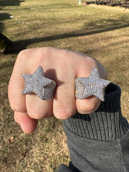 Italiano Silver, Inc. 4.99ct Real Diamond Hip Hop Real Natural 925 Silver Iced Star Ring Size 6-13
