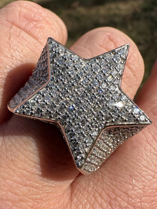 Italiano Silver, Inc. 4.99ct Real Diamond Hip Hop Solid 14k White Gold Iced Star Ring Size 7-13 22g