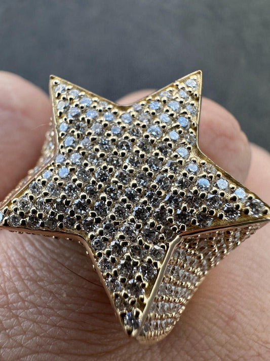 Italiano Silver, Inc. 4.99ct Real Diamond Hip Hop Solid 14k Yellow Gold Iced Star Ring Size 7-13 22g