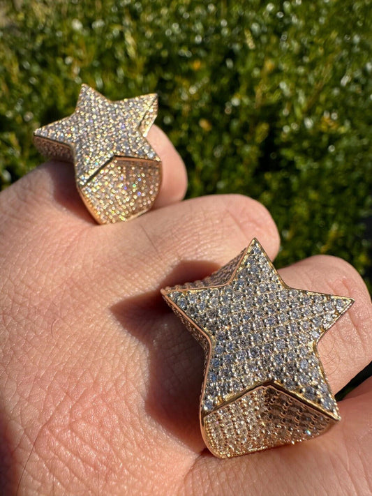 Italiano Silver, Inc. 4.99ct Real Diamond Hip Hop Solid 14k Yellow Gold Iced Star Ring Size 7-13 22g