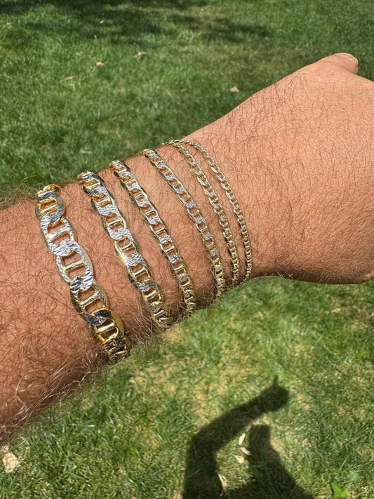 Italiano Silver, Inc. 925 Sterling Silver 14k Gold Plated Two Tone Diamond Cut Mariner Link Bracelet