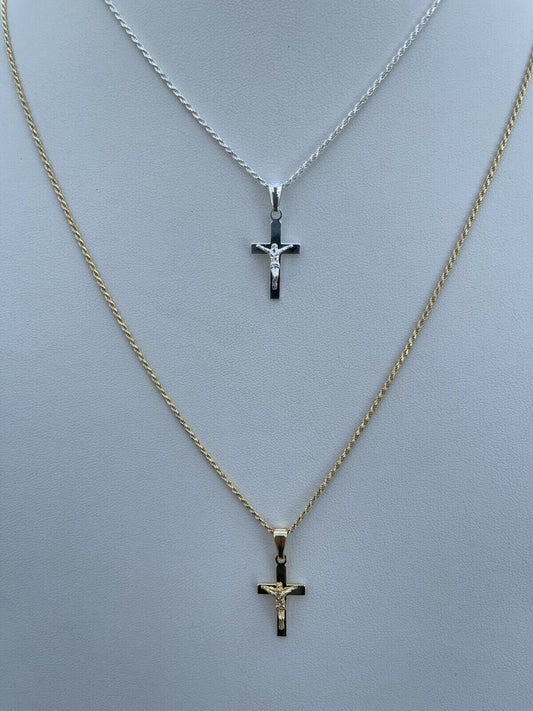 Italiano Silver, Inc 925 Sterling Silver Plain Gold Cross Jesus Crucifix Pendant Necklace Small 1