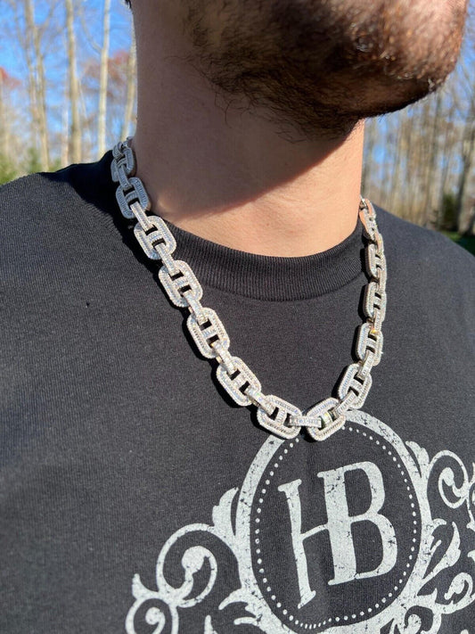 Italiano Silver, Inc. Baguette MOISSANITE Solid 925 Silver Gucci Link Chain Necklace Pass Diamond Test