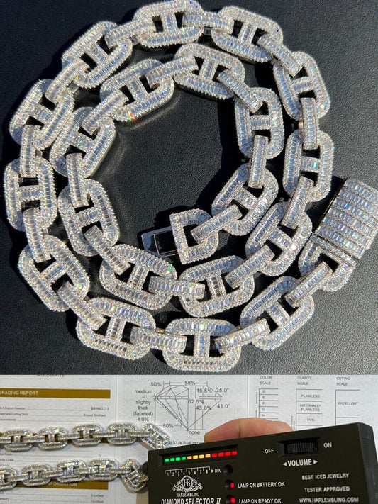 Italiano Silver, Inc. Baguette MOISSANITE Solid 925 Silver Gucci Link Chain Necklace Pass Diamond Test