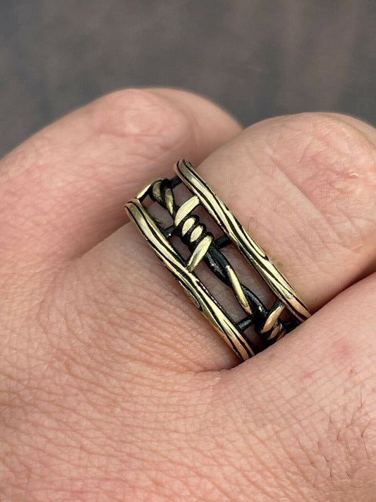 Italiano Silver, Inc Barbed Wire Real 14k Gold and Solid 925 Sterling Silver Plain Ring Wedding Band