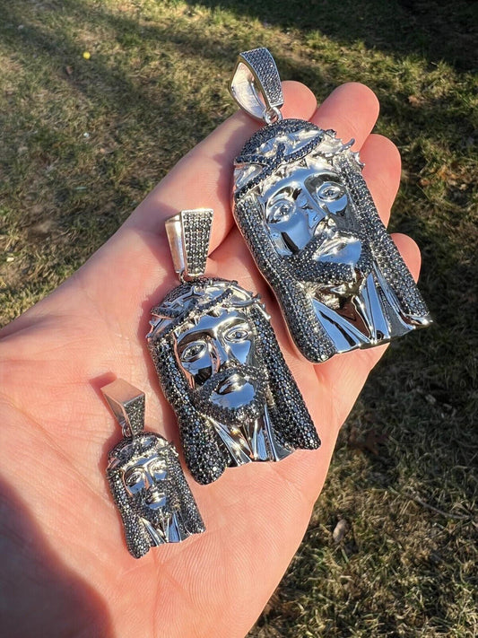 Italiano Silver, Inc. Black MOISSANITE 925 Silver Iced Jesus Piece Pendant Necklace Pass Diamond Test