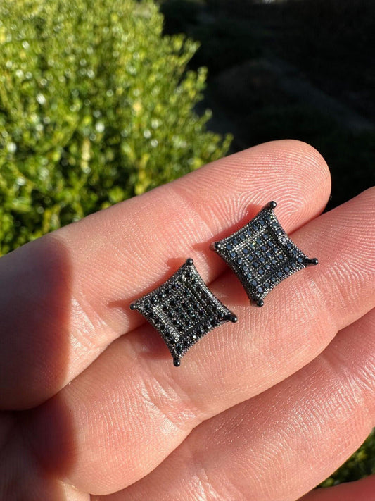 Italiano Silver, Inc. Black MOISSANITE Oxidized Rhodium Over 925 Silver Square Kite Earrings Hip Hop