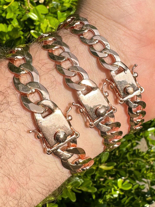 Italiano Silver, Inc. Curb Cuban Link Chain Bracelet Real 14k Rose Gold Plated 925 Silver Box Clasp