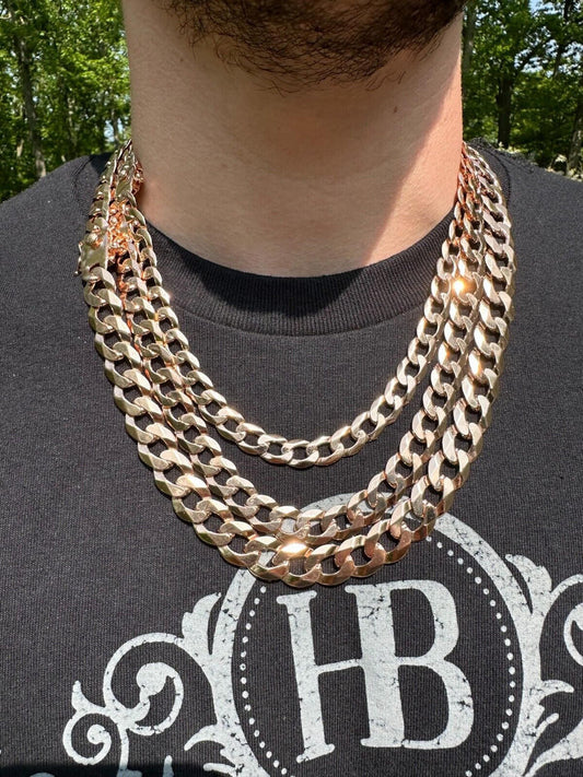 Italiano Silver, Inc. Curb Cuban Link Chain Necklace Bracelet 14k Rose Gold Plated 925 Silver Box Lock