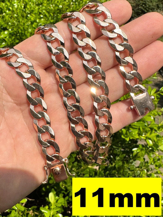 Italiano Silver, Inc. Curb Cuban Link Chain Necklace Bracelet 14k Rose Gold Plated 925 Silver Box Lock
