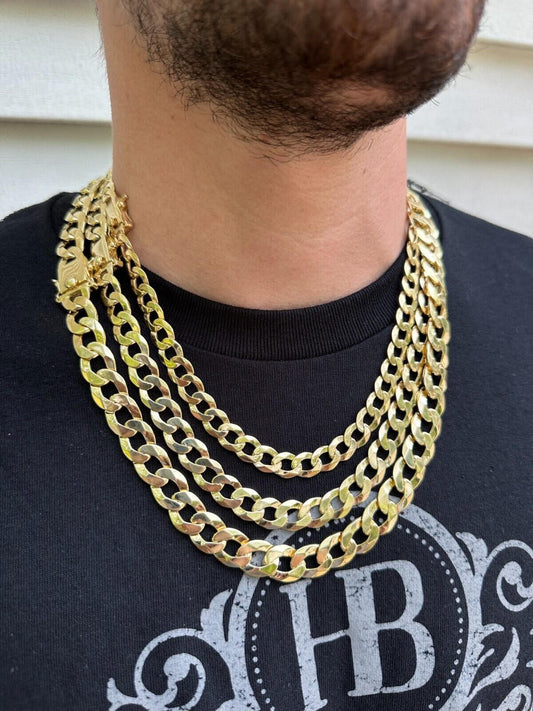 Italiano Silver, Inc. Curb Cuban Link Chain Necklace Bracelet Real 14k Gold Plated 925 Silver Box Lock