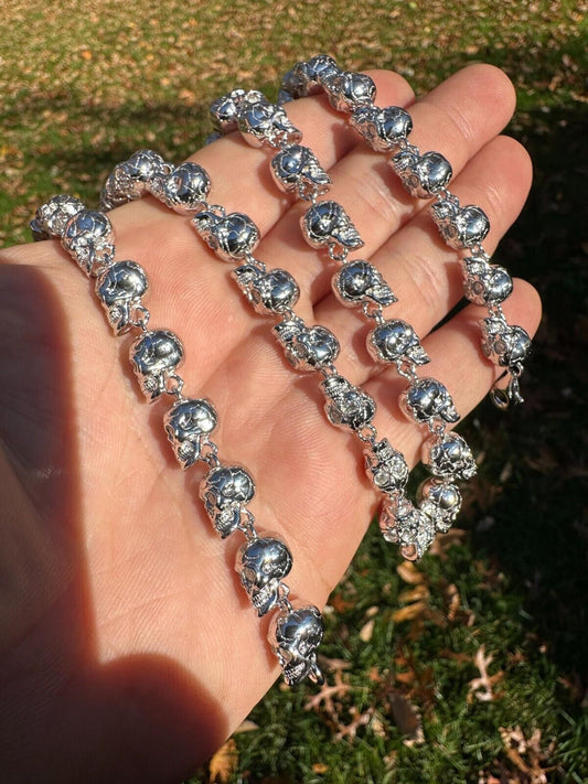 Italiano Silver, Inc. Custom Solid 925 Sterling Silver Skull Death Link Chain Necklace W. Moissanite