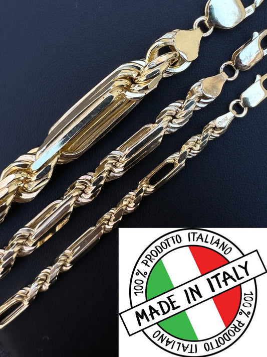 Italiano Silver, Inc. FigaRope Milano Chain Real Solid 14Kk Gold Vermeil 925 Silver Necklace Bracelet
