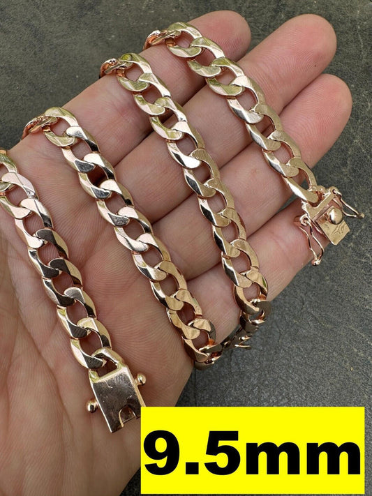 Italiano Silver, Inc. Flat Curb Cuban Link Chain Necklace 14k Rose Gold Plated 925 Silver Box Clasp