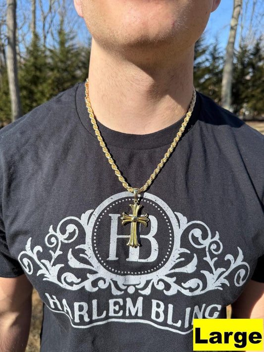 Italiano Silver, Inc. Hearts Chrome Cross Pendant - 14k Gold Vermeil 925 Silver - 3 Sizes 1"-2.5"