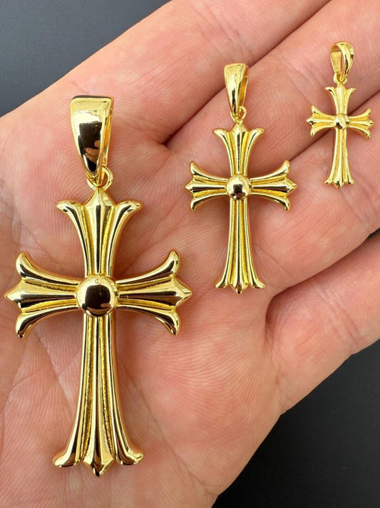 Italiano Silver, Inc. Hearts Chrome Cross Pendant - 14k Gold Vermeil 925 Silver - 3 Sizes 1"-2.5"