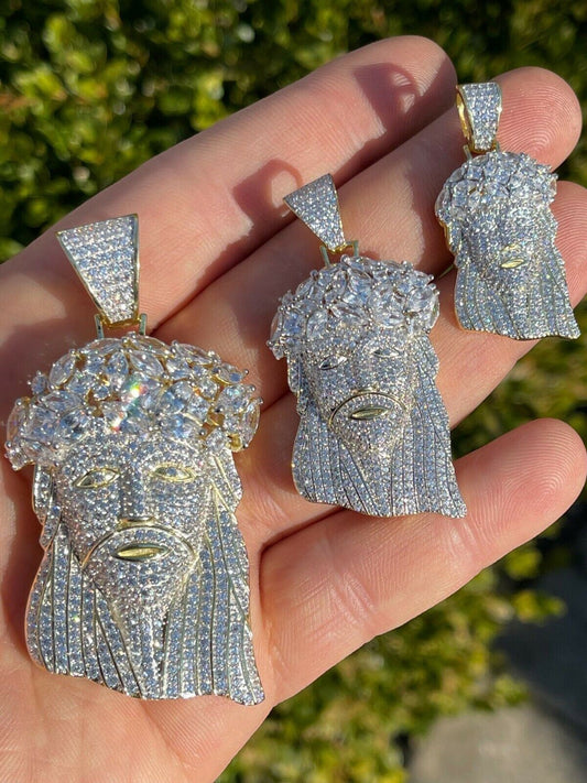 Italiano Silver, Inc HipHop 14k Gold and 925 Sterling Silver Two Tone Baguette Jesus Piece Pendant Iced