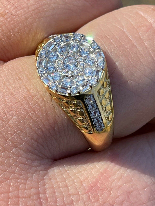Italiano Silver, Inc Mens 14k Gold and Real 925 Sterling Silver Iced Diamond Nugget Micropave Ring