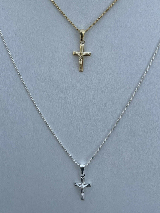 Italiano Silver, Inc Mens Ladies Real 925 Silver Plain Gold Cross Crucifix Pendant Necklace Small 1