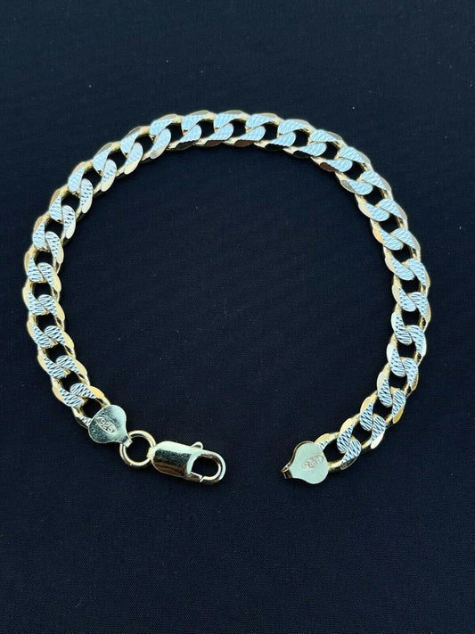 Italiano Silver, Inc Mens Miami Cuban Bracelet Diamond Cut Two Tone Real 14k Gold and Solid 925 Silver
