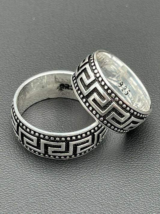 Italiano Silver, Inc Mens Plain Ring Real 925 Sterling Silver and Black Oxidized Wedding Band Greek Key