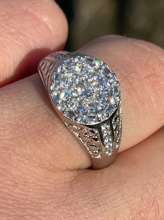 Italiano Silver, Inc Mens Real 925 Silver Iced Diamond Nugget Micropave Ring Size 6 7 8 9 10 11 12 13