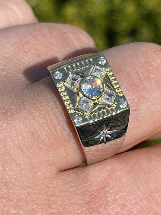 Italiano Silver, Inc Mens Real Solid 925 Silver Iced Diamond Solitaire Ring Size 6 7 8 9 10 11 12 13