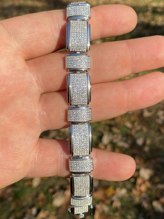 Italiano Silver, Inc Mens Real Solid 925 Sterling Silver Iced HipHop Custom Flooded Out Bracelet 12mm