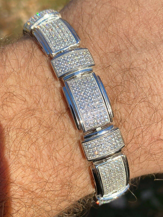 Italiano Silver, Inc Mens Real Solid 925 Sterling Silver Iced HipHop Custom Flooded Out Bracelet 12mm